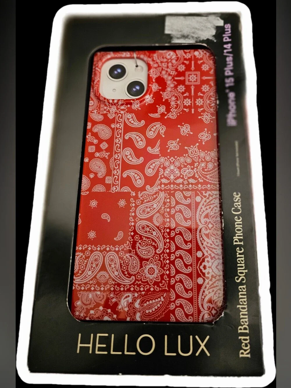 Hello Lux Red Bandana Square Glossy iPhone Case 15 Plus 14 Plus NEW Never Used